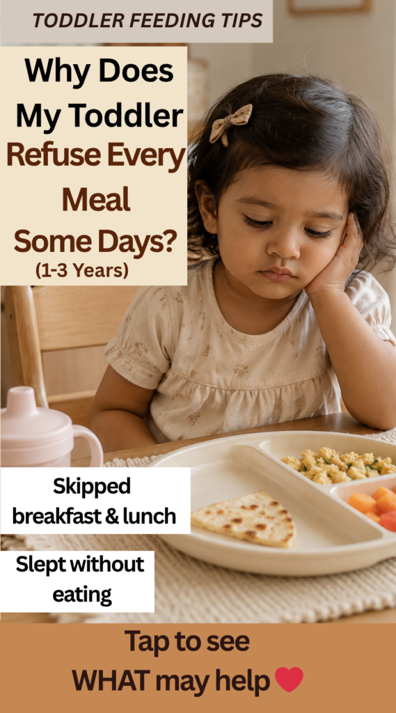 Toddler refusing meal while sitting at dining table with divided plate and calm neutral kitchen background